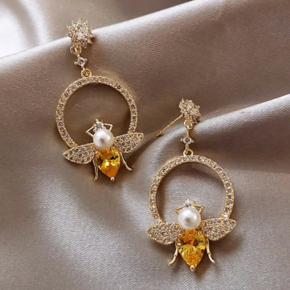 Anthropologie Jewelry - Anthropologie Gold Bee Hoops Earrings